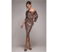 Goddiva Sequin Cowl Neck Midi Dress - Champagne by Goddiva - Champagne - 6
