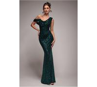 Goddiva Sequin Cowl One Shoulder Maxi Dress - Emerald Green by Goddiva - Emerald - 14