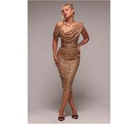 Goddiva Sequin Cowl One Shoulder Midi Dress - Gold by Goddiva - Gold - 14