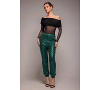 Goddiva Sequin Cuffed Ankle Trouser In Emerald Emerald