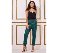 Goddiva Sequin Cuffed Ankle Trouser In Emerald Emerald 8
