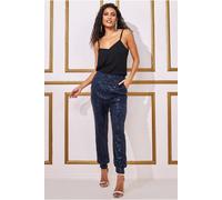 Goddiva Sequin Cuffed Ankle Trouser In Navy Navy 10
