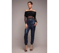Goddiva Sequin Cuffed Ankle Trouser In Navy Navy