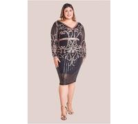Goddiva Sequin Mesh V Neck Midi In Black Black 20