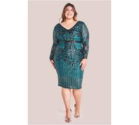 Goddiva Sequin Mesh V Neck Midi In Emerald Emerald