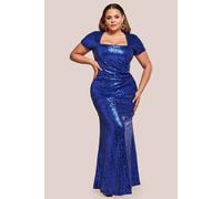 Goddiva Sequin Portrait Neckline Maxi Dress In Cobalt Cobalt 16