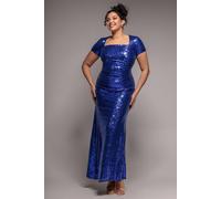 Goddiva Sequin Portrait Neckline Maxi Dress In Cobalt Cobalt