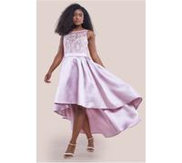 Goddiva Sequin & Satin Dipped Hem Midi Dress - Blush by Goddiva - Blush - 8