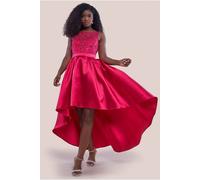Goddiva Sequin & Satin Dipped Hem Midi Dress In Dark Pink Dark Pink 10