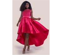 Goddiva Sequin & Satin Dipped Hem Midi - Hot Pink by Goddiva - Hotpink - 10