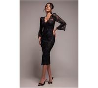 Goddiva Sequin Scallop Lace Midi Dress - Black by Goddiva - Black - 8