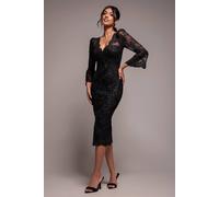 Goddiva Sequin Scallop Lace Midi Dress In Black Black