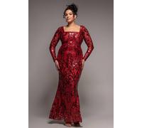 Goddiva Sequin Square Neck Maxi With Scallop Hem In Red Red