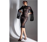 Goddiva Sequin Starburst Cape Sleeve Midi Dress - Black by Goddiva - Black - 14