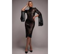 Goddiva Sequin Starburst Cape Sleeve Midi Dress In Black Black