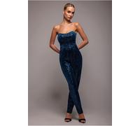 Goddiva Sequin & Velvet Corset Jumpsuit - Blue by Goddiva - Blue - 14