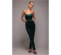 Goddiva Sequin & Velvet Corset Jumpsuit - Emerald Green by Goddiva - Emerald - 10