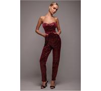 Goddiva Sequin & Velvet Corset Jumpsuit - Wine by Goddiva - Wine - 10