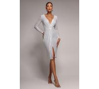 Goddiva Sequined Lurex Long Sleeve Wrap Midi Dress - White by Goddiva - White - 10