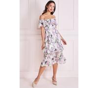 Goddiva Shirred Chiffon Floral Bardot Midi Multi