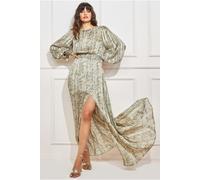 Goddiva Shirred Waist Chiffon Printed Maxi - Snakeprint by Goddiva - Snake Print - 8