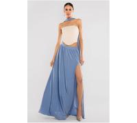 Goddiva Side Split Soft Touch Maxi Skirt by Goddiva - Airforce Blue - M