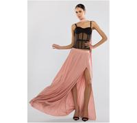 Goddiva Side Split Soft Touch Maxi Skirt by Goddiva - Blush Pink - L