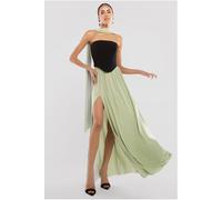 Goddiva Side Split Soft Touch Maxi Skirt by Goddiva - Sage Green - L