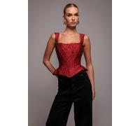 Goddiva Sleeveless Jacquard Lace Up Back Corset In Red Red 8