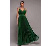 Goddiva Sleeveless Pleated A Line Lurex Maxi Dress - Emerald Green by Goddiva - Emerald - 10
