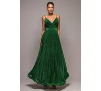 Goddiva Sleeveless Pleated A Line Lurex Maxi Dress In Emerald Emerald