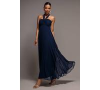 Goddiva Sleeveless Pleated Chiffon Multiway Scarf Maxi Dress In Navy Navy