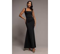 Goddiva Sleeveless Waist Pleated Scuba Crepe Maxi Dress In Black Black