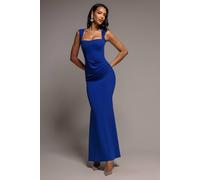 Goddiva Sleeveless Waist Pleated Scuba Crepe Maxi Dress In Royal Royal