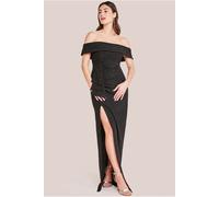 Goddiva Sparkle Bardot Maxi With Waterfall Ruffle - Black by Goddiva - Black - 12