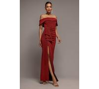 Goddiva Sparkle Bardot Maxi With Waterfall Ruffle In Red Red
