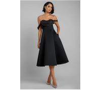 Goddiva Sparkle Chiffon Cowl Bardot Skater Midi Dress - Black by Goddiva - Black - 12