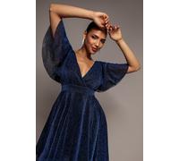 Goddiva Sparkle Lurex Wrap Mini Skater Dress - Navy Blue by Goddiva - Navy - 8