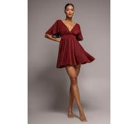 Goddiva Sparkle Lurex Wrap Mini Skater Dress - Red by Goddiva - Red - 12