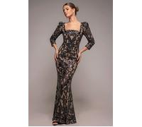 Goddiva Square Neck Scalloped Lace Maxi - Black by Goddiva - Black - 10