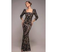 Goddiva Square Neck Scalloped Lace Maxi In Black Black