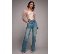 Goddiva Straight Leg Denim Jeans In Blue Blue M