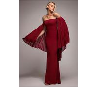 Goddiva Strapless Maxi Dress With Pleated Chiffon Cape - Burgundy by Goddiva - BurgundyRed - 18