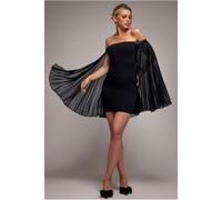 Goddiva Strapless Mini Dress With Pleated Chiffon Cape - Black by Goddiva - Black - 12