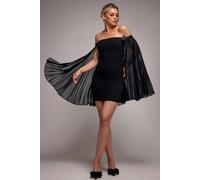 Goddiva Strapless Mini Dress With Pleated Chiffon Cape In Black Black 12