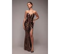 Goddiva Strapless Multi Sequin Maxi Dress - Bronze by Goddiva - Bronze - 14