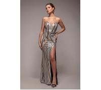 Goddiva Strapless Multi Sequin Maxi Dress - Champagne by Goddiva - Champagne - 14