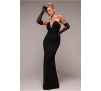 Goddiva Strapless Super Plunge Diamante Neck Maxi Dress - Black by Goddiva - Black - 14