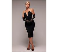 Goddiva Strapless Super Plunge Diamante Neck Midi Dress - Black by Goddiva - Black - 10