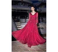 Goddiva Sunray Hand Embellished Sequin A-Line Bell Sleeve Maxi Dress - Burgundy by Goddiva - Burgundy - 8